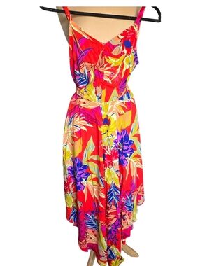 MSK Red Tropical High-Low Floral Dress